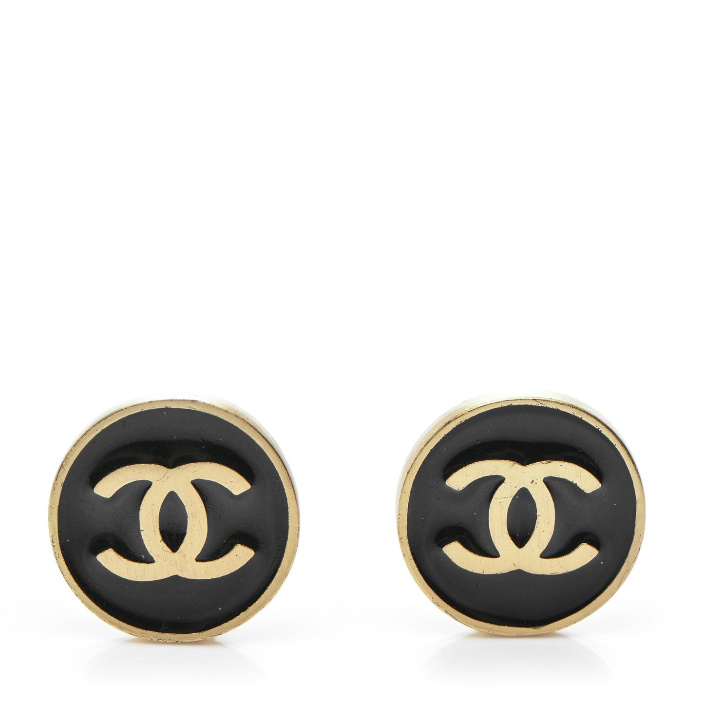 Enamel CC Clip On Earrings Black Gold