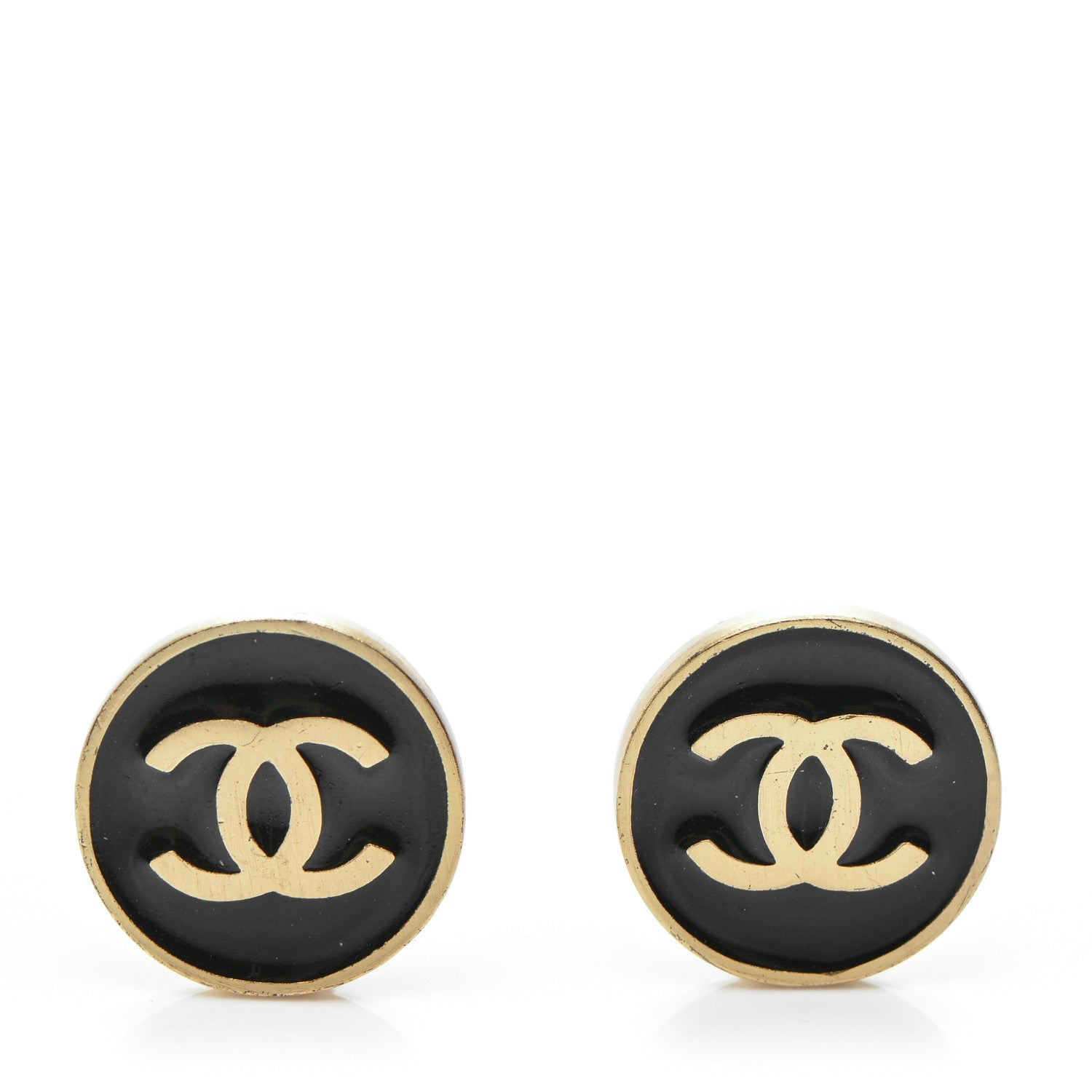 Chanel Enamel CC Clip On Earrings Black Gold 1 of 4