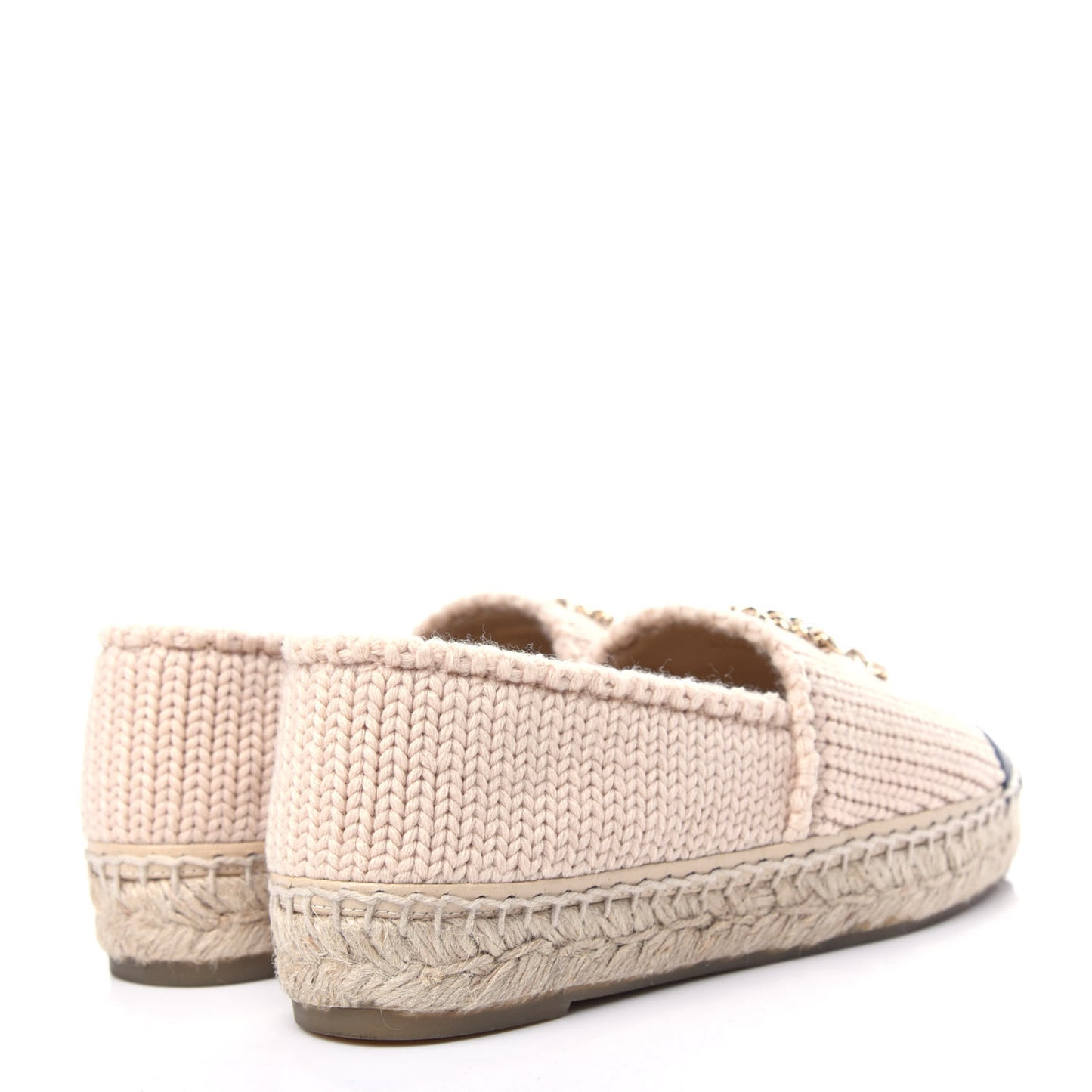 Knitted Wool Lambskin Chain CC Espadrilles 36 Beige Black
