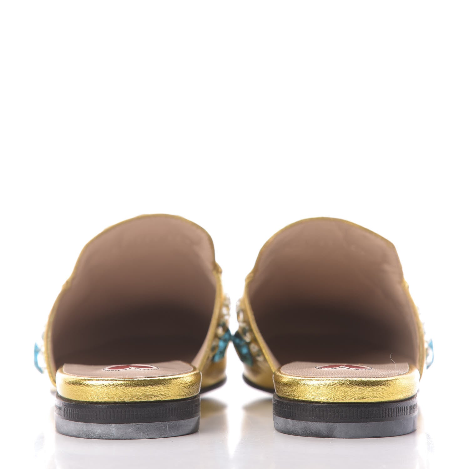 Gucci Metallic Nappa Crystal Womens Princetown Slippers 35.5 Gold 7 of 11