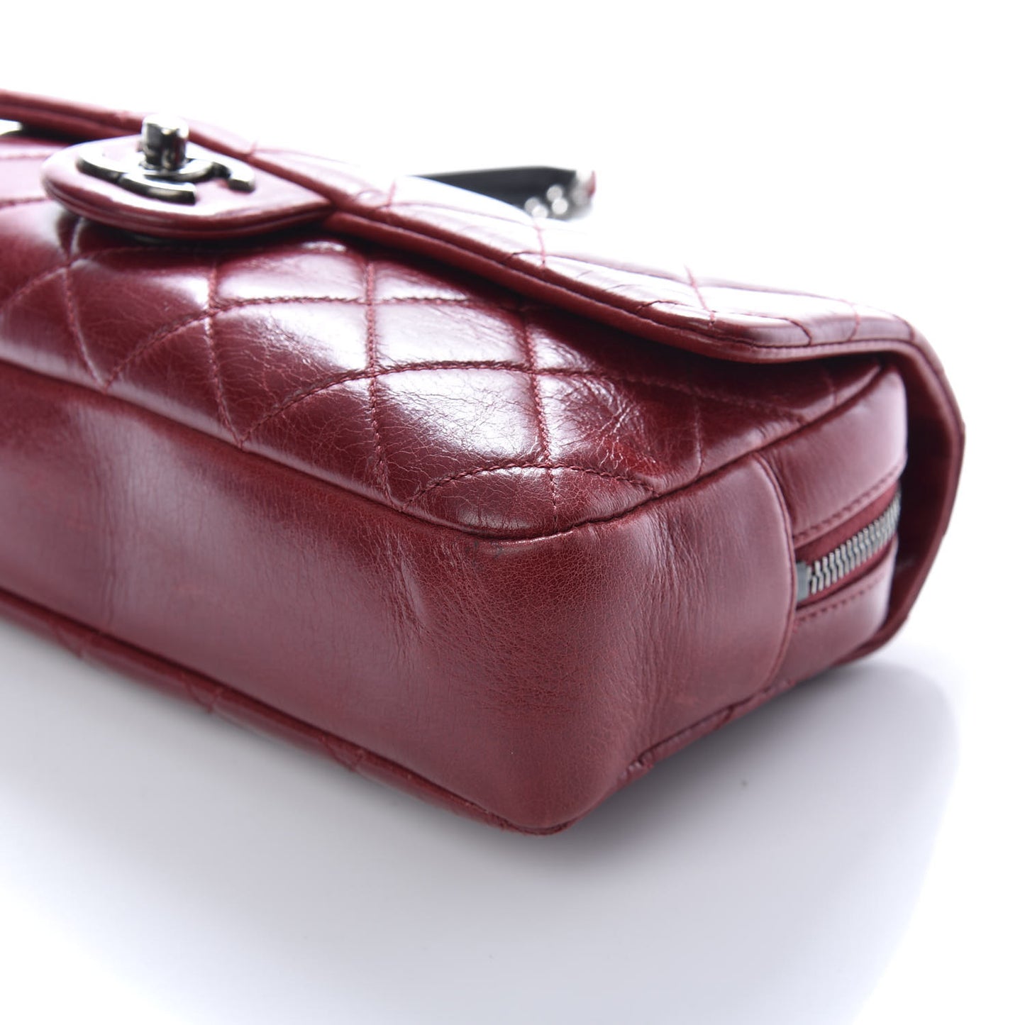 Glazed Calfskin Quilted Medium Duo Color Flap Dark Red