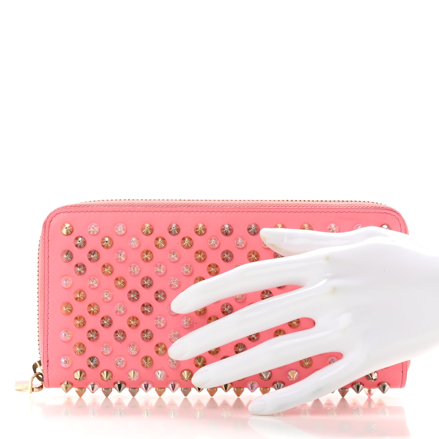 Calfskin Panettone Spiked Zip Around Wallet Pink