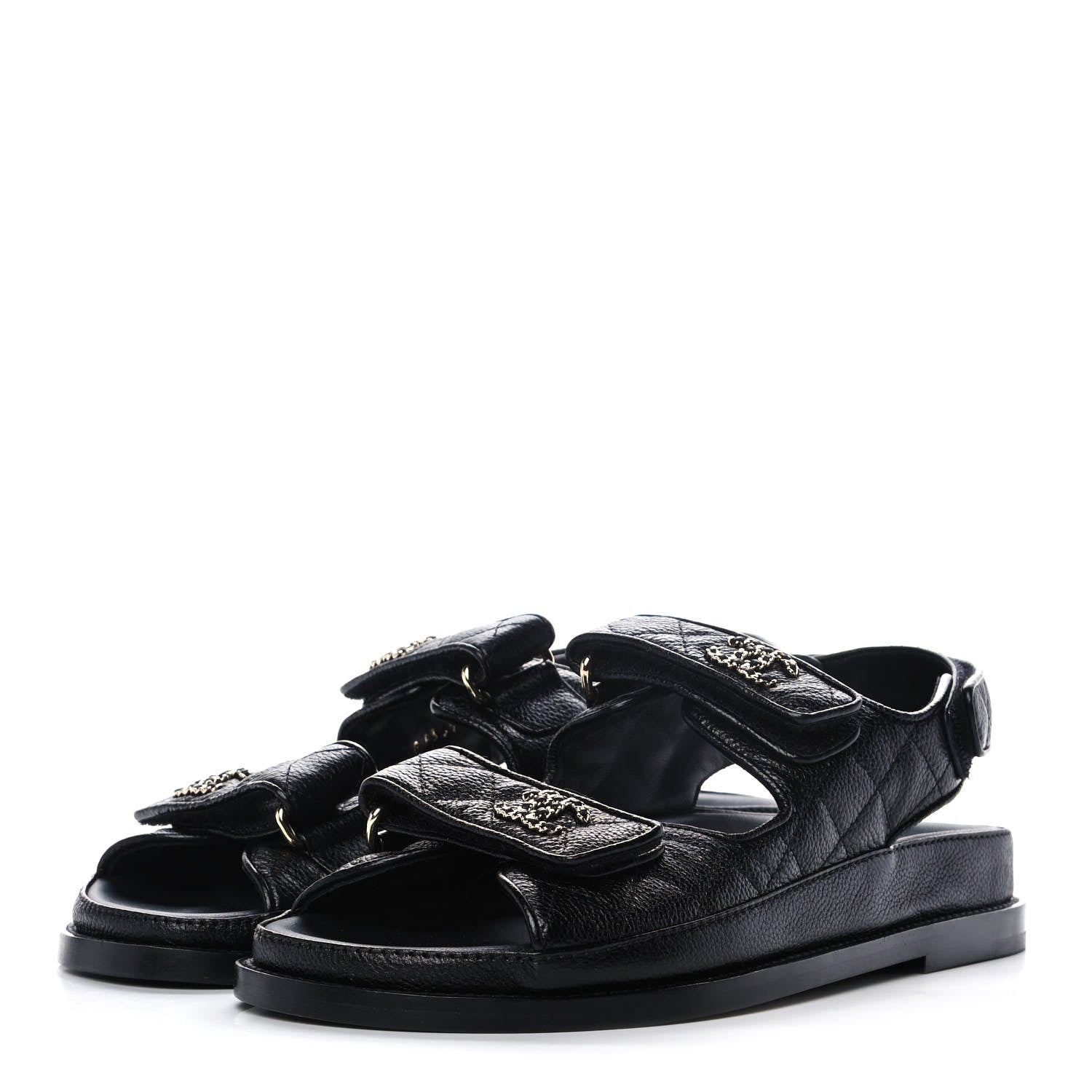 Chanel Grained Calfskin Velcro Dad Sandals 37 Black 3 of 9