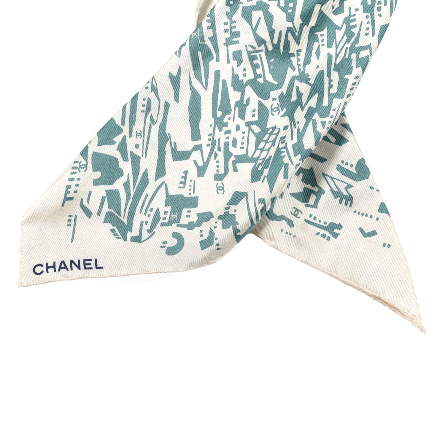 Chanel Silk CC Twilly Hair Tie Green Ecru 2 of 3