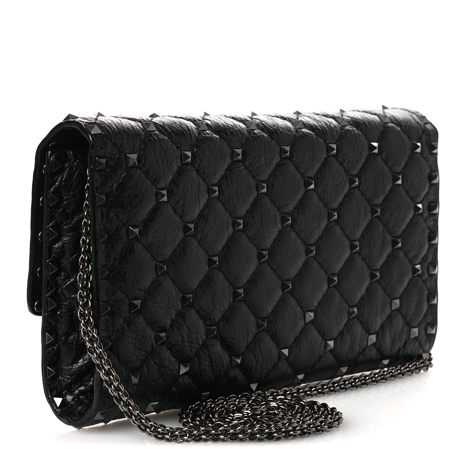 Valentino Garavani Craquele Nappa Rockstud Spike Wallet on Chain Black 3 of 9
