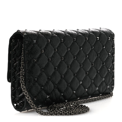 Valentino Garavani Craquele Nappa Rockstud Spike Wallet on Chain Black 3 of 9