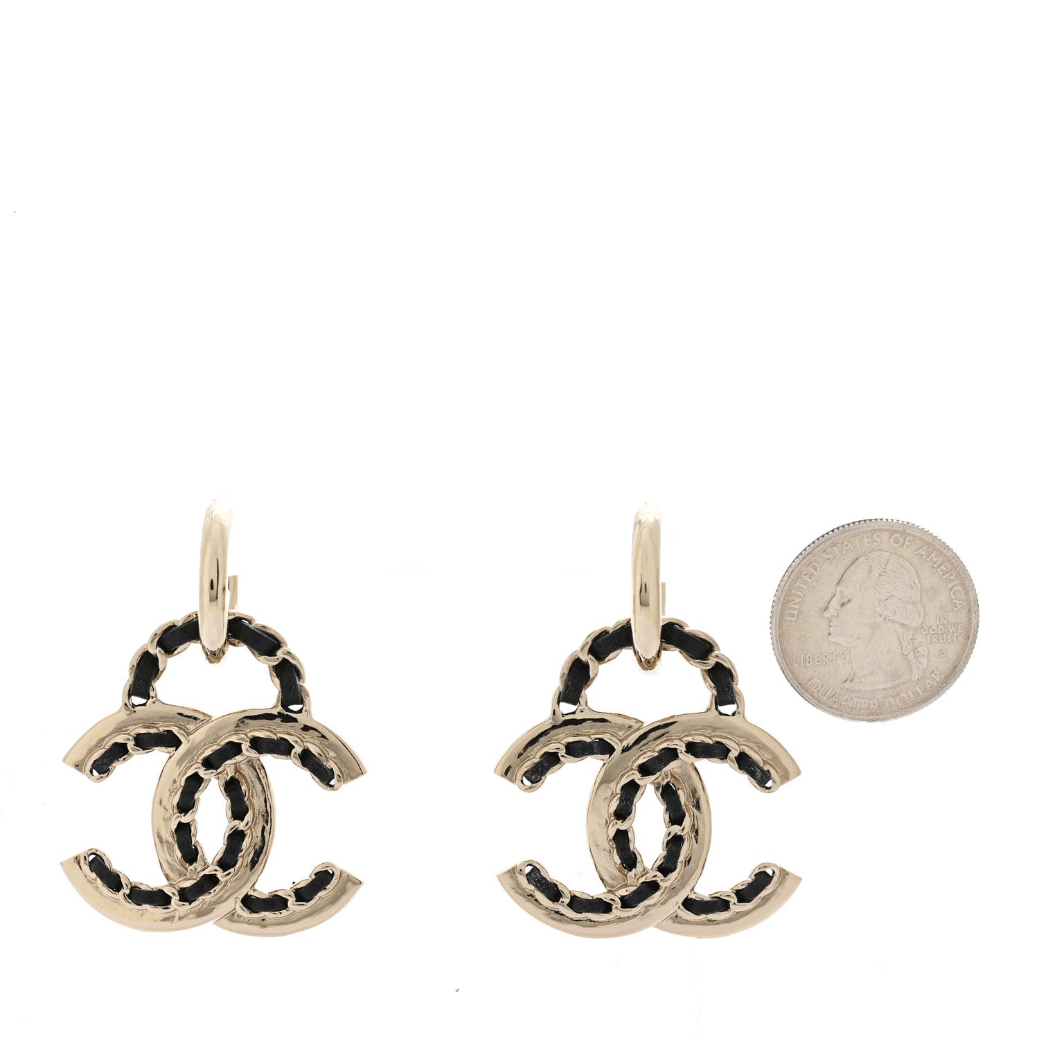 Chanel Lambskin Chain CC Drop Earrings Black Gold 2 of 4