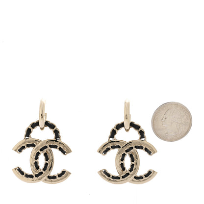 Chanel Lambskin Chain CC Drop Earrings Black Gold 2 of 4