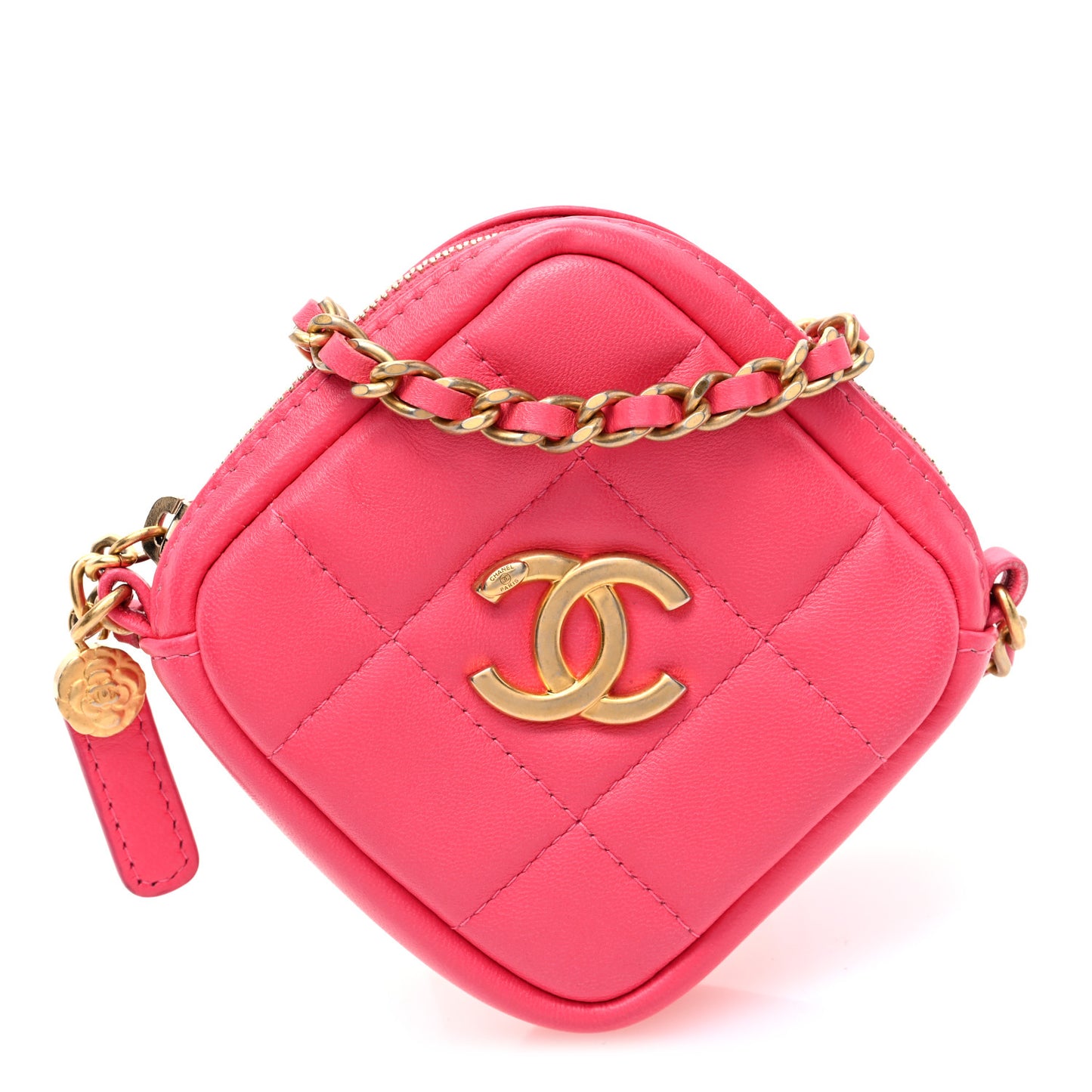 Lambskin Quilted Diamond Coin Purse With Chain Pink