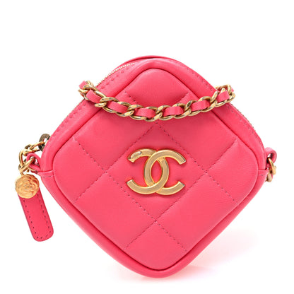 Chanel Lambskin Quilted Diamond Coin Purse With Chain Pink 1 of 9