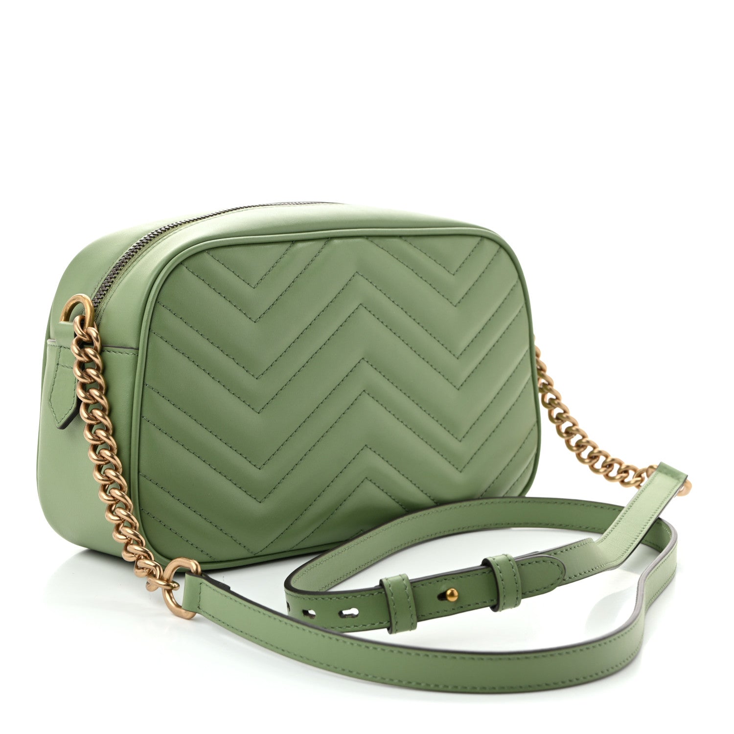 Gucci Calfskin Matelasse Small GG Marmont Chain Shoulder Bag Salamander Green 3 of 10