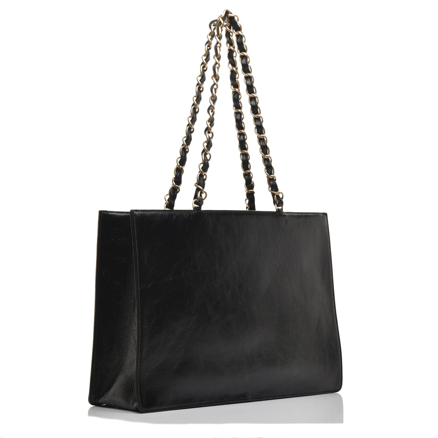Shiny Aged Calfskin Shopping Bag Black