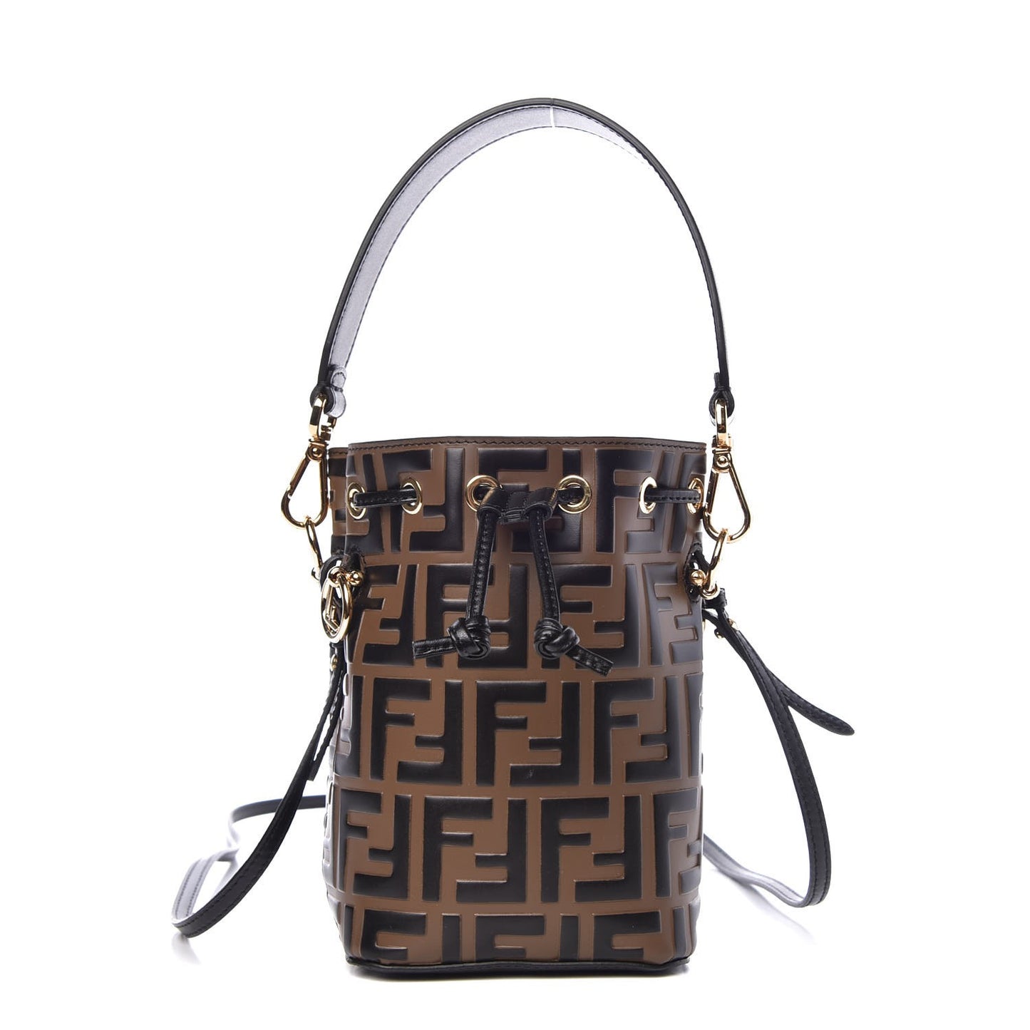 Vitello Liberty F is Fendi Bi-Color FF 1974 Embossed Mini Mon Tresor Bucket Bag Maya Black