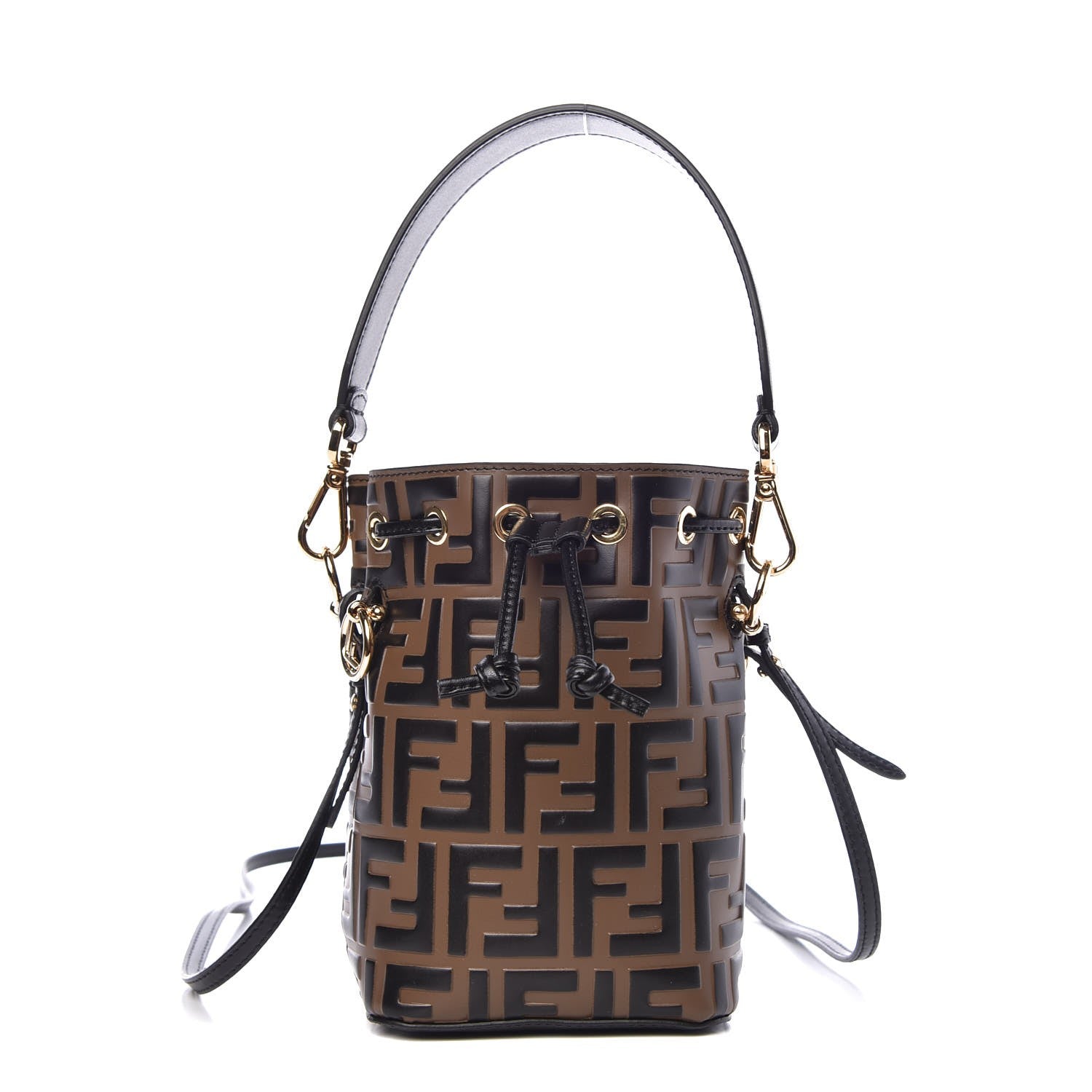 Fendi Vitello Liberty F is Fendi Bi-Color FF 1974 Embossed Mini Mon Tresor Bucket Bag Maya Black 1 of 8