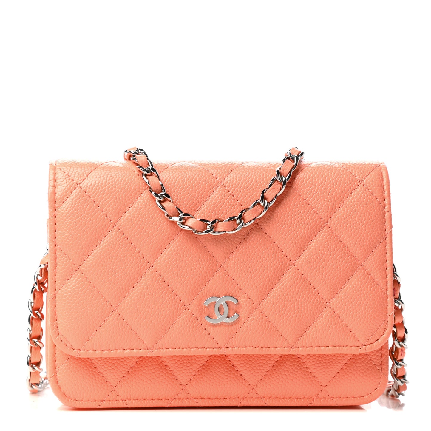 Caviar Quilted Mini Wallet On Chain WOC Coral