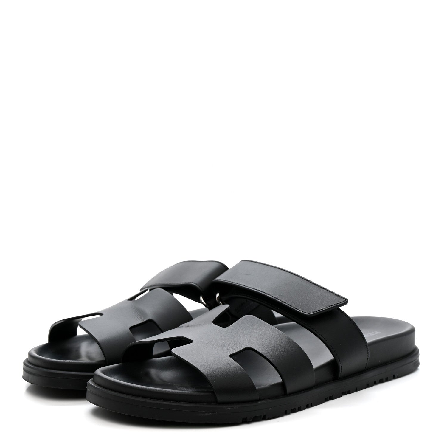 Hermes Calfskin Womens Chypre Sandals 38.5 Black 3 of 9