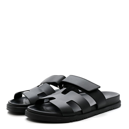 Hermes Calfskin Womens Chypre Sandals 38.5 Black 3 of 9