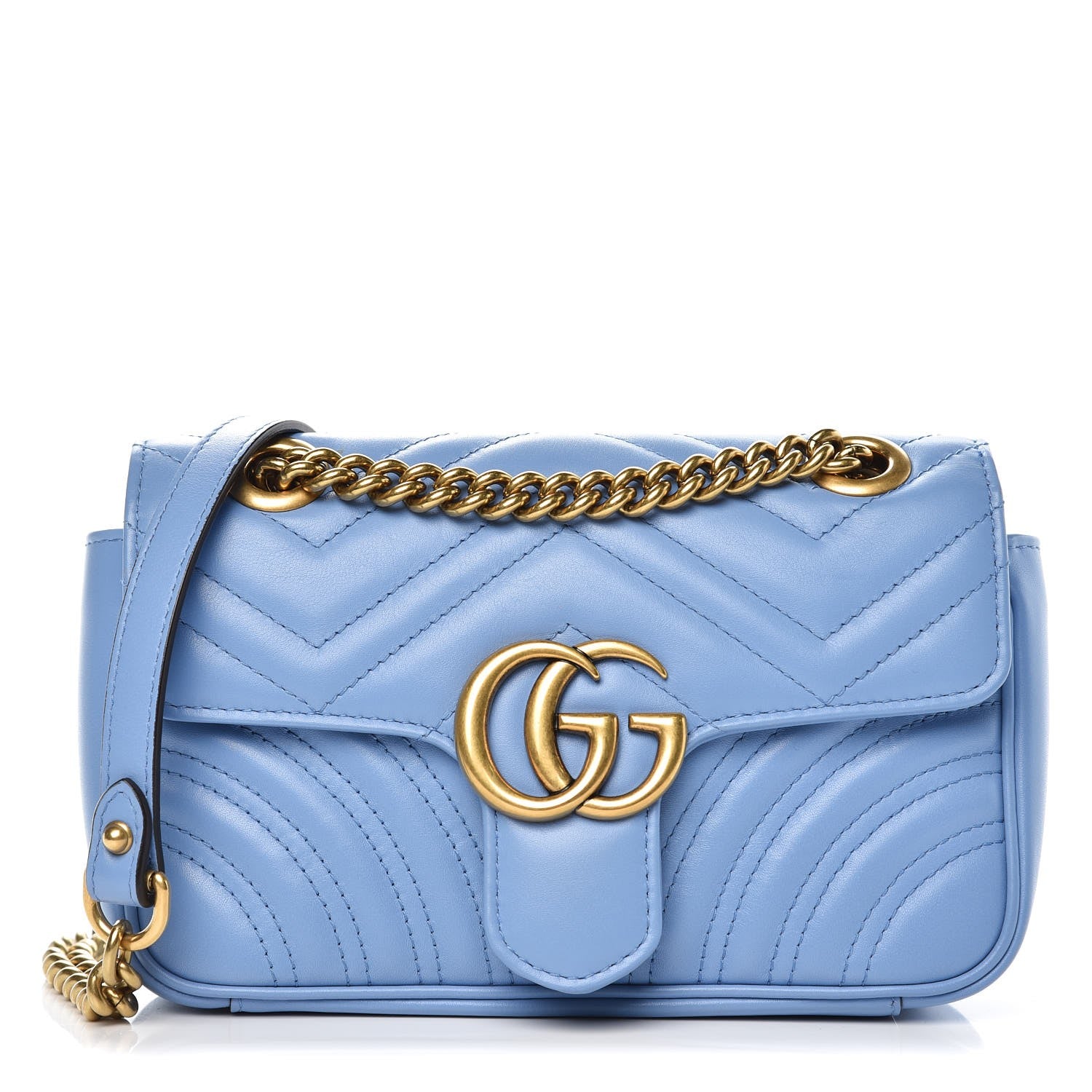 Gucci Calfskin Matelasse Mini GG Marmont Shoulder Bag Clear Sky Blue 1 of 7