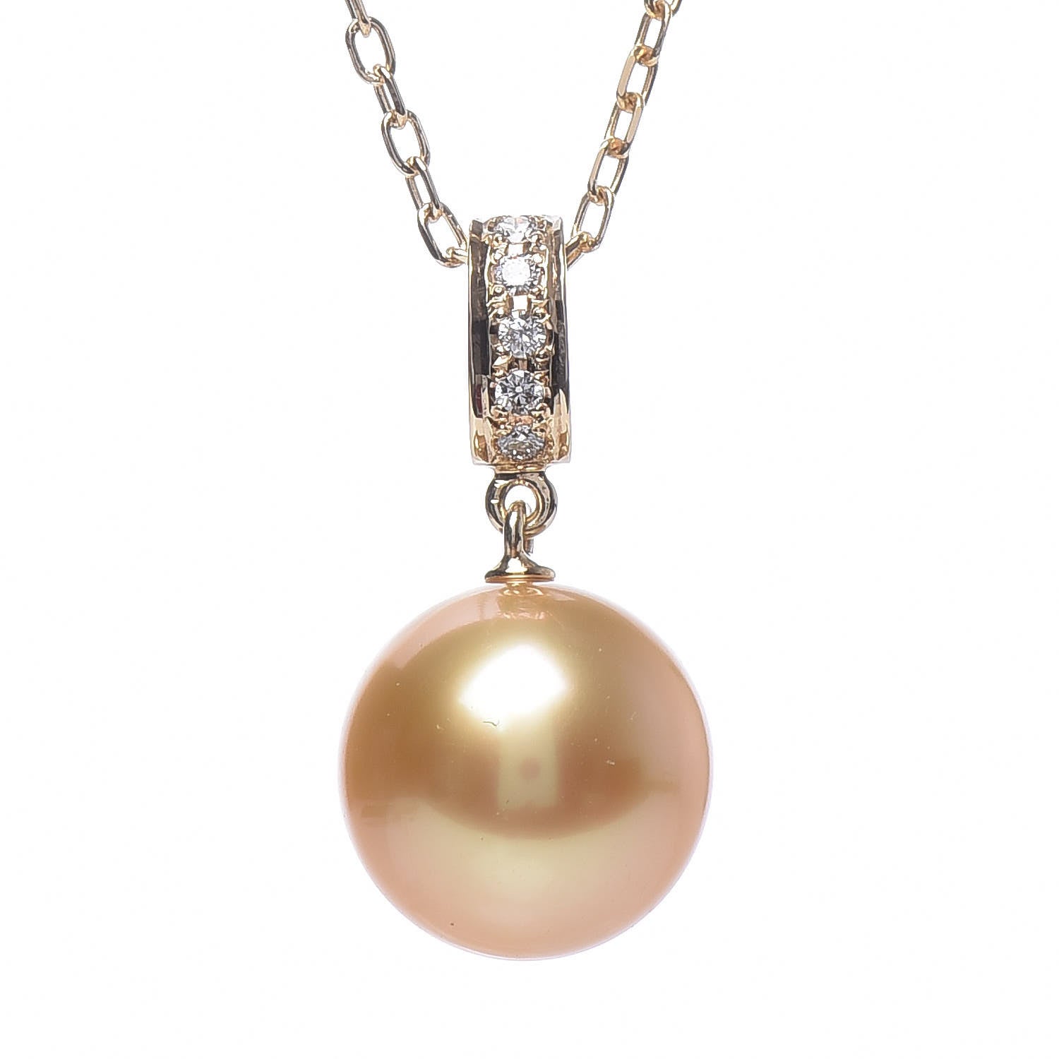 Mikimoto 18K Yellow Gold Diamond Golden South Sea Pearl 10mm Pendant Necklace 4 of 6