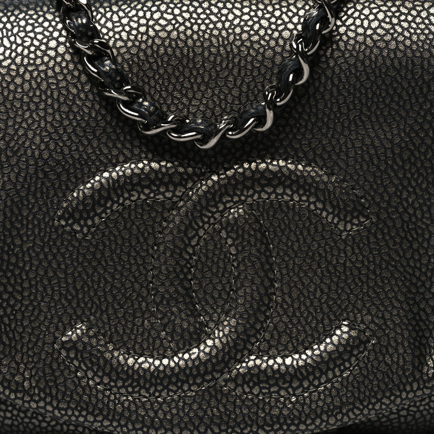 Metallic Caviar Half Moon Wallet On Chain WOC Bronze