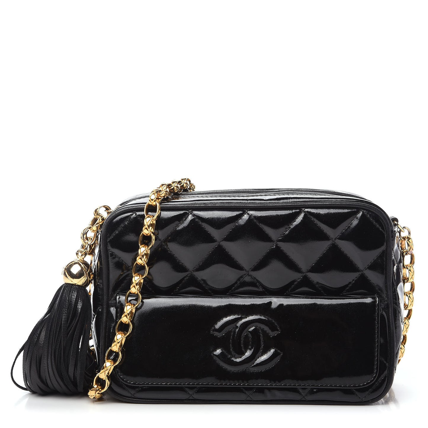 Patent Quilted Tassel Camera Case Black