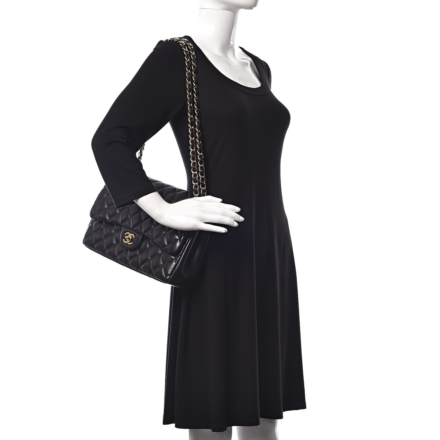 Lambskin Quilted Jumbo Double Flap Black