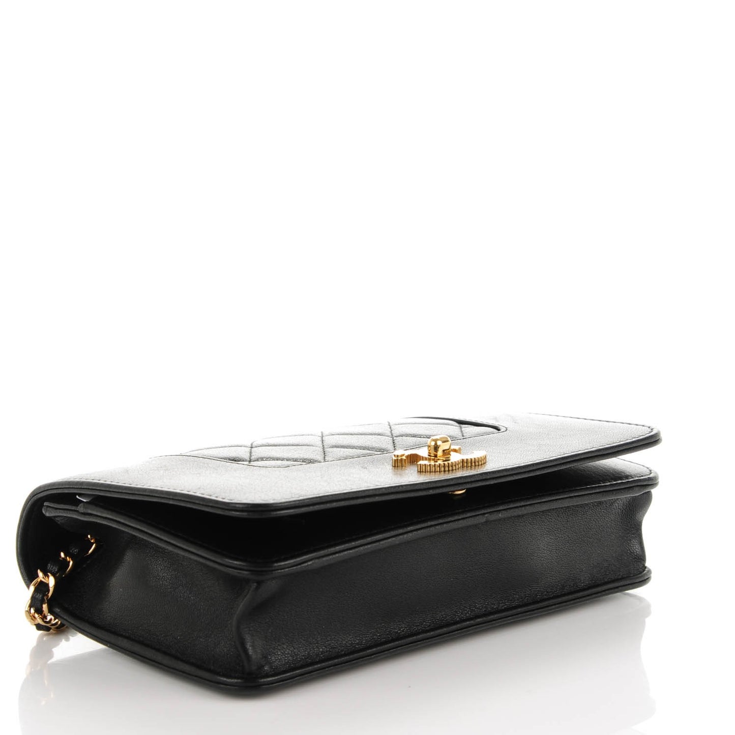 Sheepskin Quilted Mademoiselle Vintage Wallet On Chain WOC Black