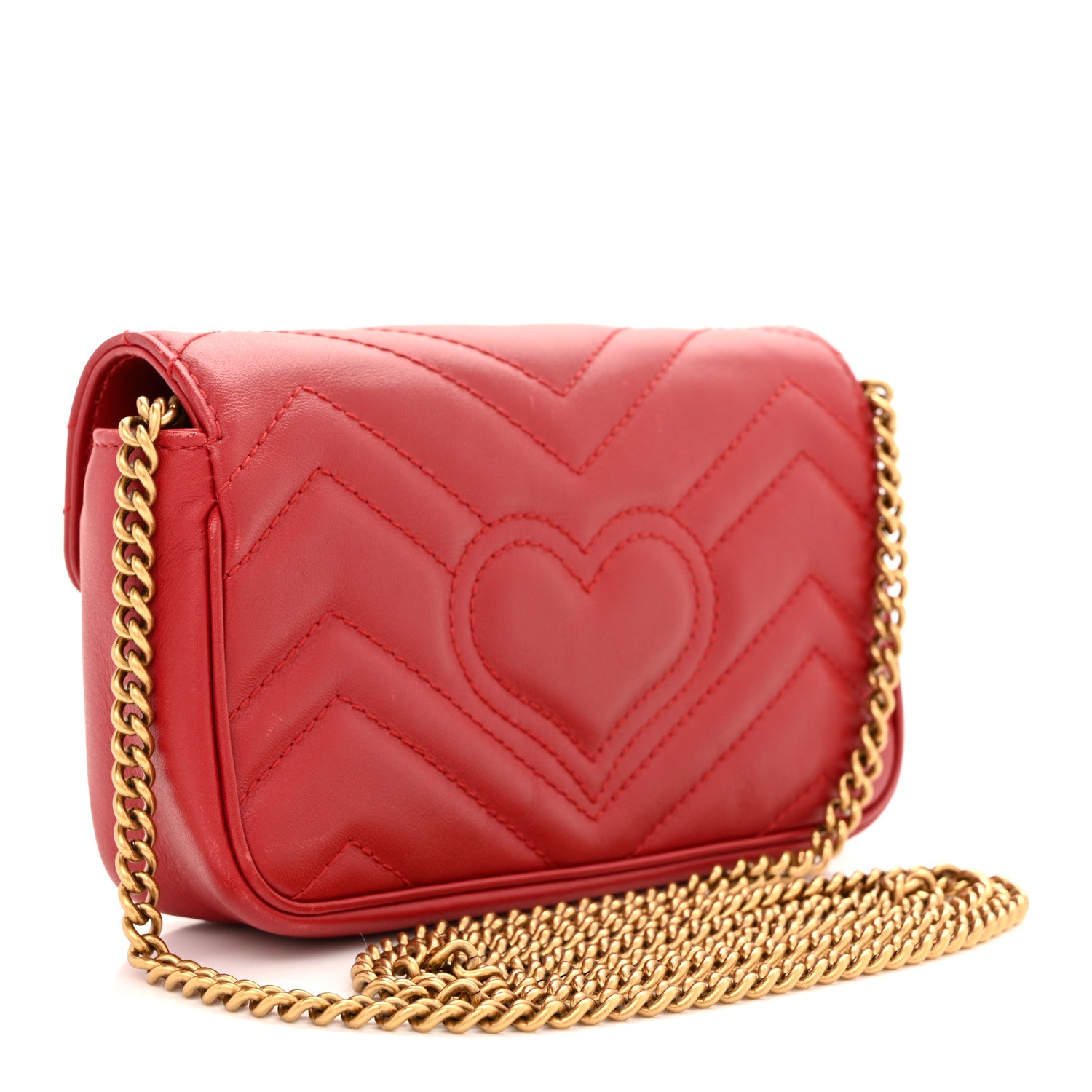 Gucci Calfskin Matelasse Super Mini GG Marmont Shoulder Bag Hibiscus Red 3 of 13
