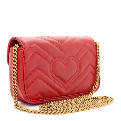 Gucci Calfskin Matelasse Super Mini GG Marmont Shoulder Bag Hibiscus Red 3 of 13