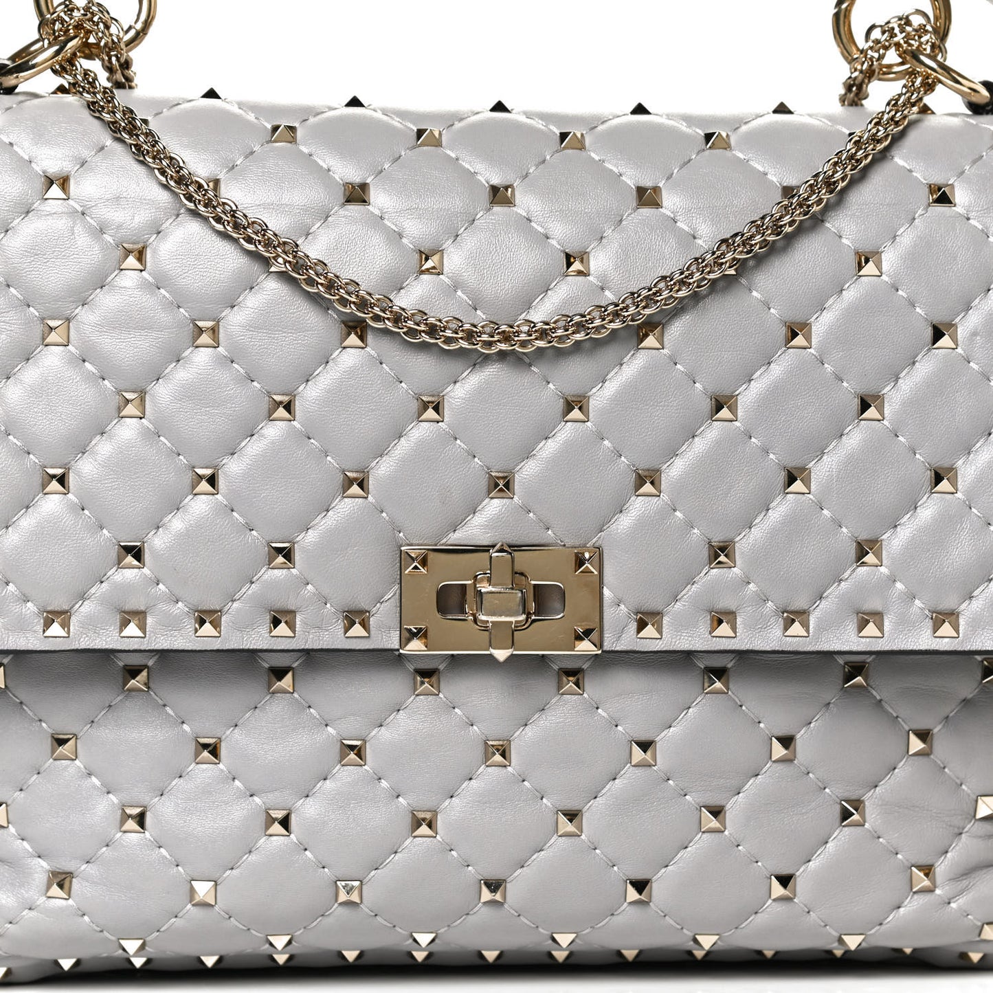 Nappa Large Rockstud Spike Shoulder Bag Pastel Grey
