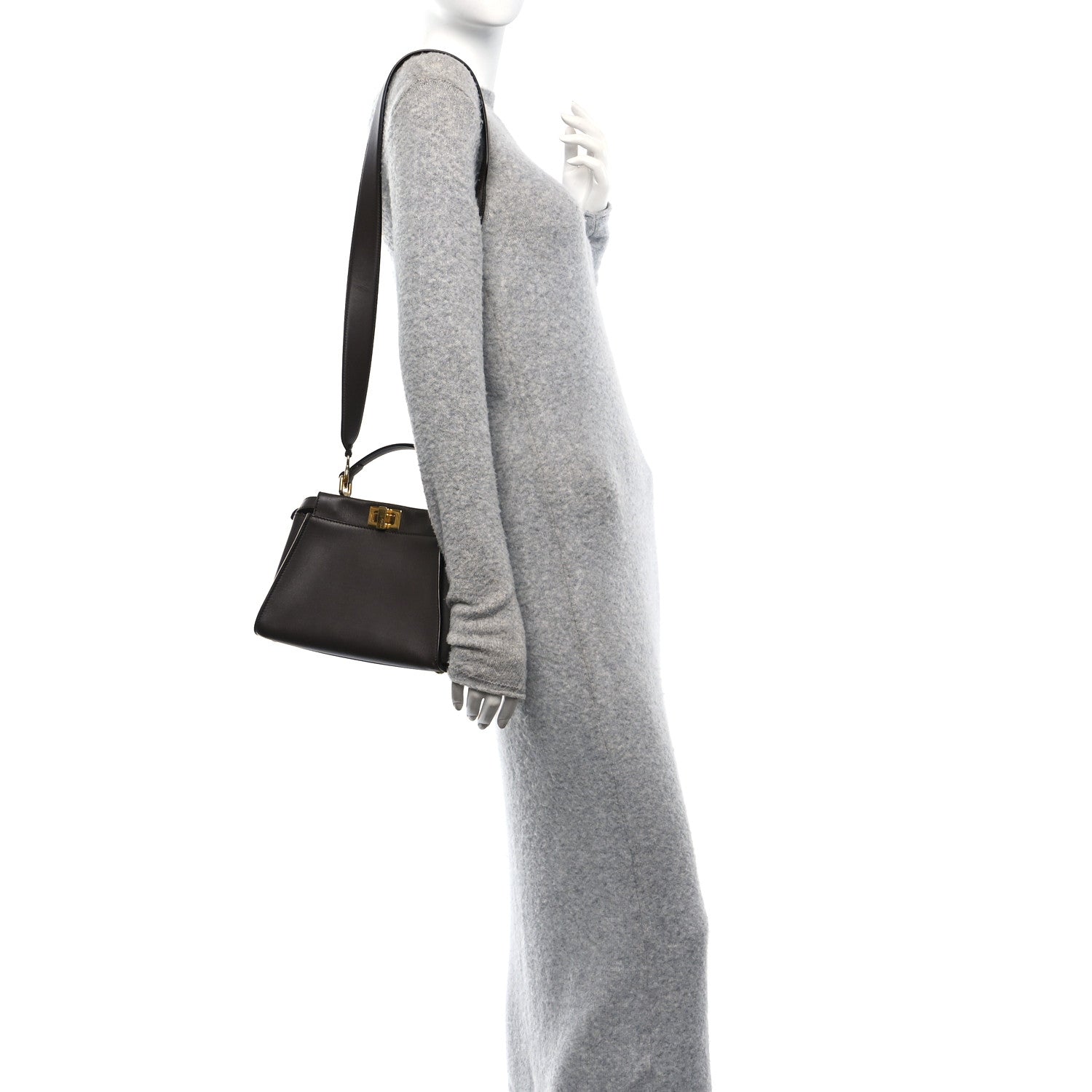 Fendi Vitello Seta Suede FF Mini Peekaboo Iconic Satchel Chocolate Sigaro Marrone 2 of 9