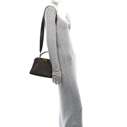 Fendi Vitello Seta Suede FF Mini Peekaboo Iconic Satchel Chocolate Sigaro Marrone 2 of 9