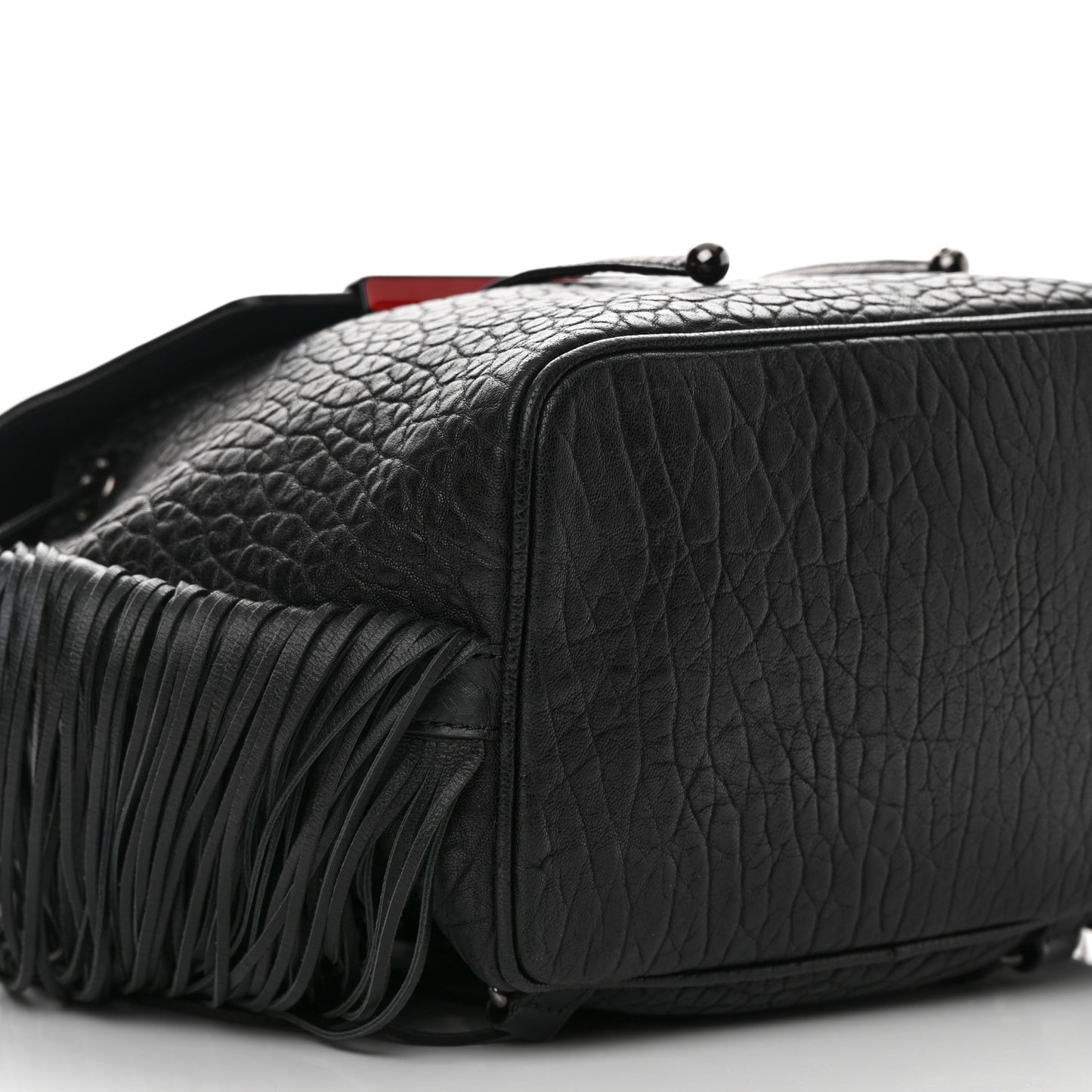 Pebbled Calfskin Fringe Lucky L Convertible Backpack Black