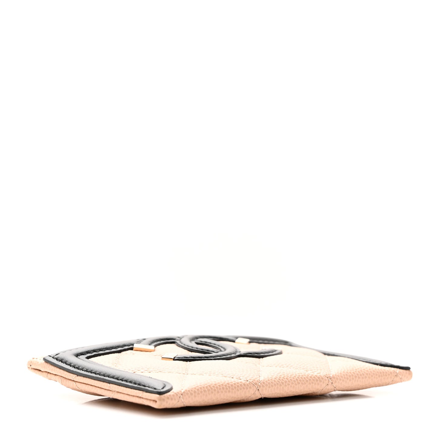 Caviar Quilted Filigree Card Holder Beige Black