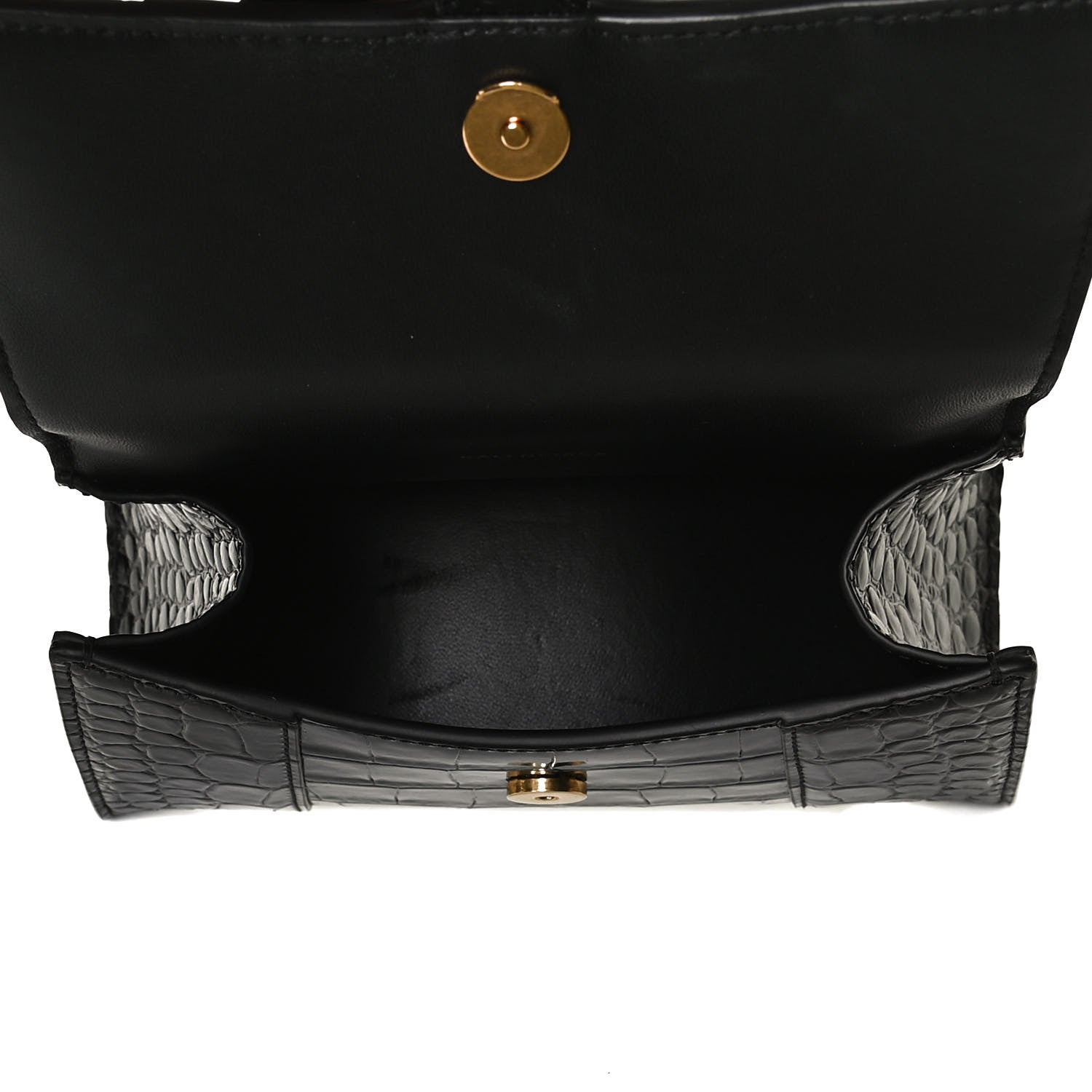 Balenciaga Shiny Calfskin Crocodile Embossed Hourglass Top Handle Bag XS Black 5 of 13