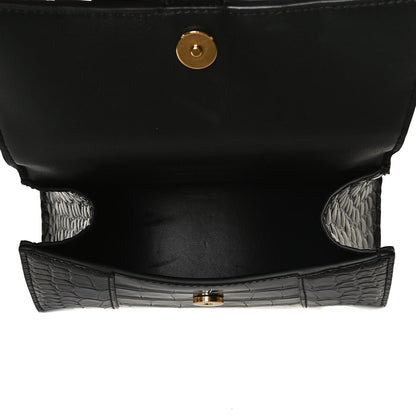 Balenciaga Shiny Calfskin Crocodile Embossed Hourglass Top Handle Bag XS Black 5 of 17