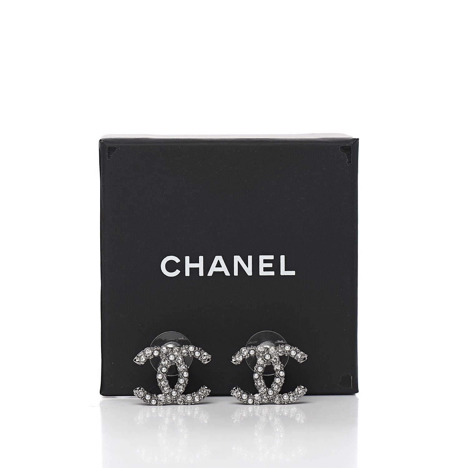 Chanel Crystal Pearl CC Earrings Silver 5 of 5