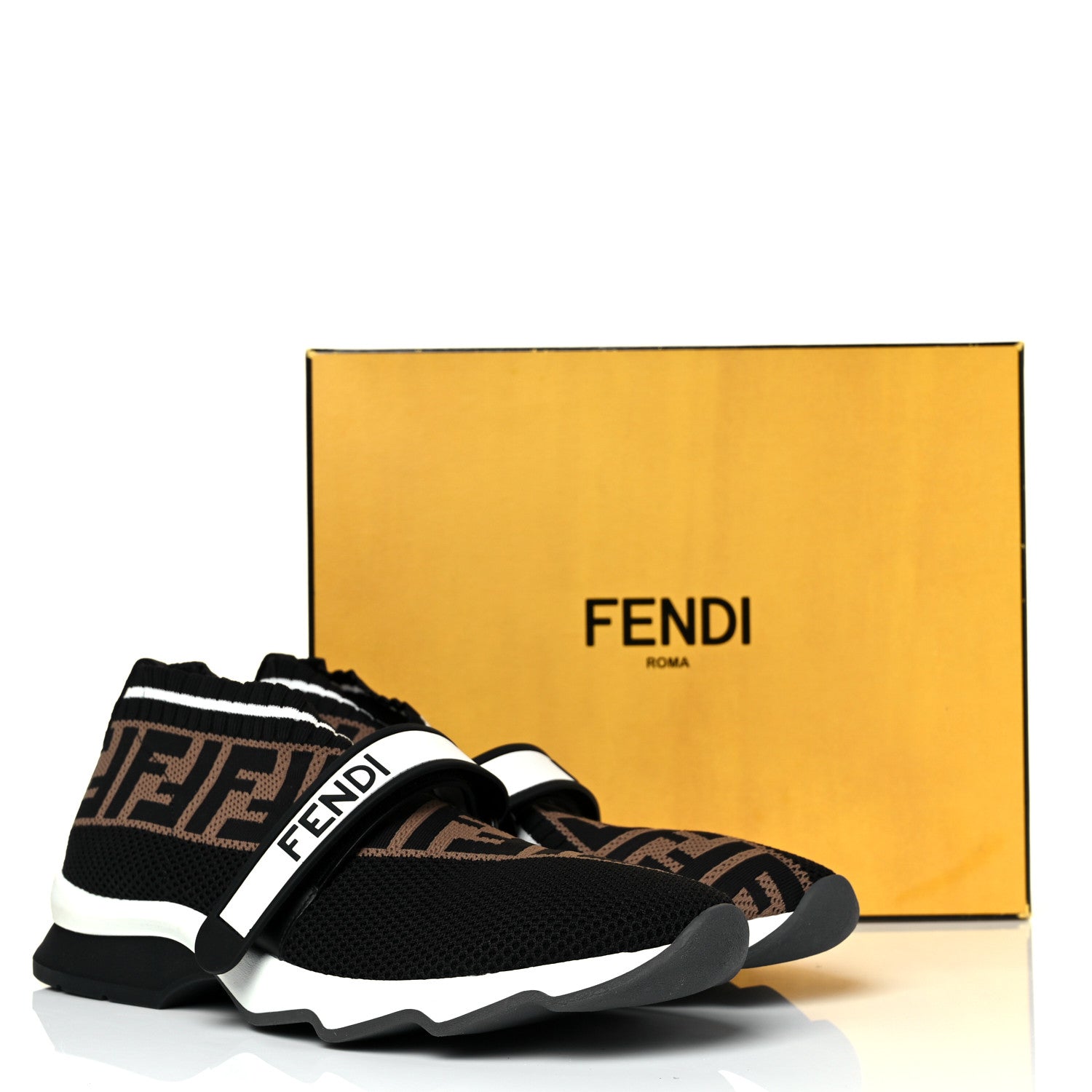 Fendi Stretch Yarn FF Stiff Band Rockoko Sneakers 40 Black White Tobacco 8 of 8