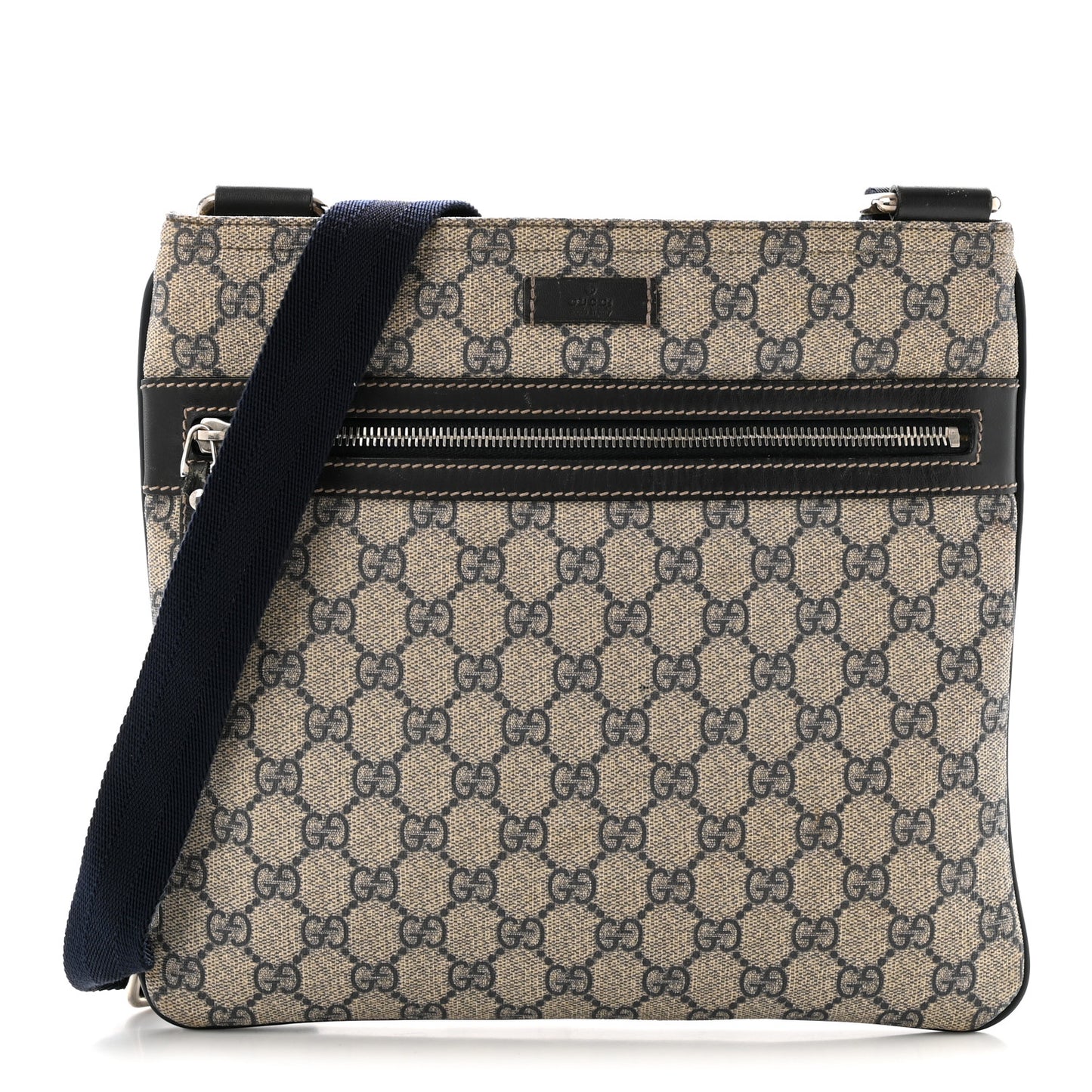 GG Supreme Monogram Small Flat Side Zip Messenger Bag Beige Blue