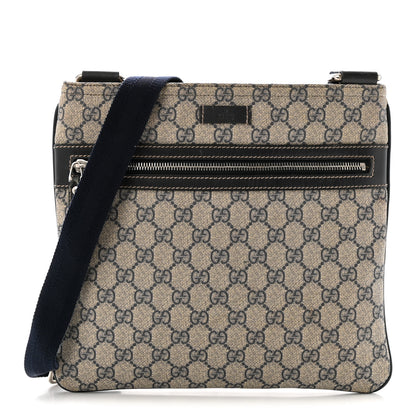 Gucci GG Supreme Monogram Small Flat Side Zip Messenger Bag Beige Blue 1 of 12