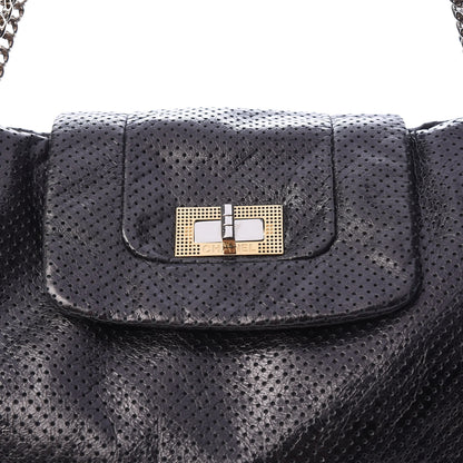 Chanel Metallic Crackled Calfskin Perforated Drill Shoulder Bag Black 10 of 13