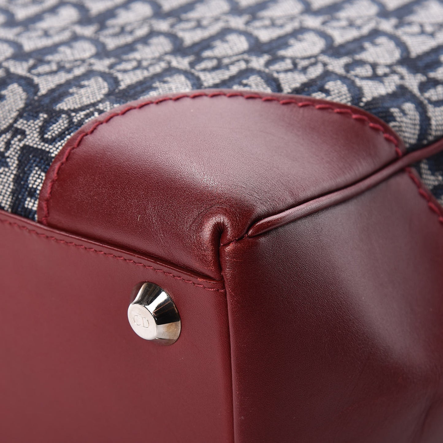 Denim Calfskin Monogram Tote Navy Blue Red