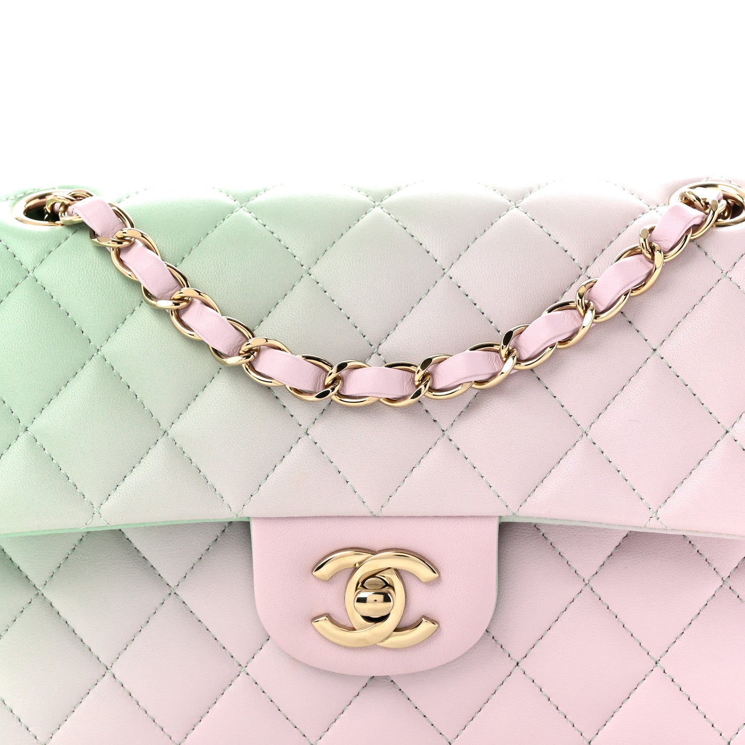 Chanel Lambskin Quilted Ombre Small Double Flap Light Green Light Purple 8 of 10