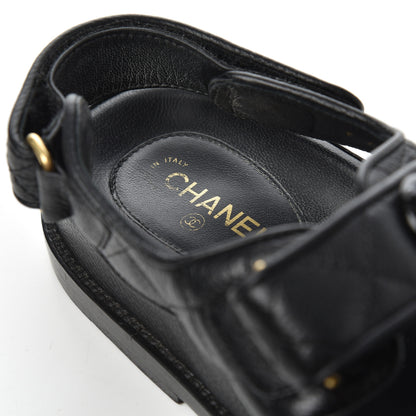 Chanel Grained Calfskin Velcro Dad Sandals 38 Black 10 of 23