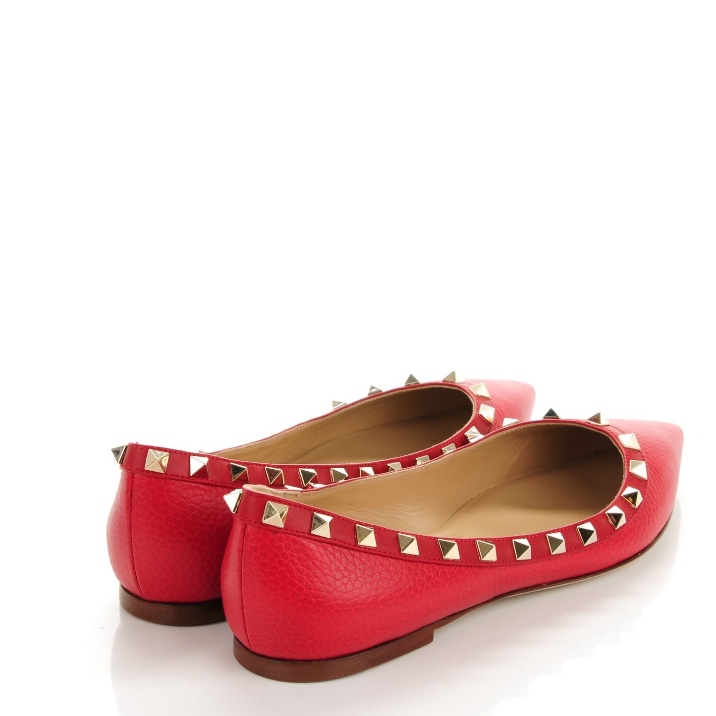 Pebbled Calfskin Rockstud Ballerina Flats 38.5 Red