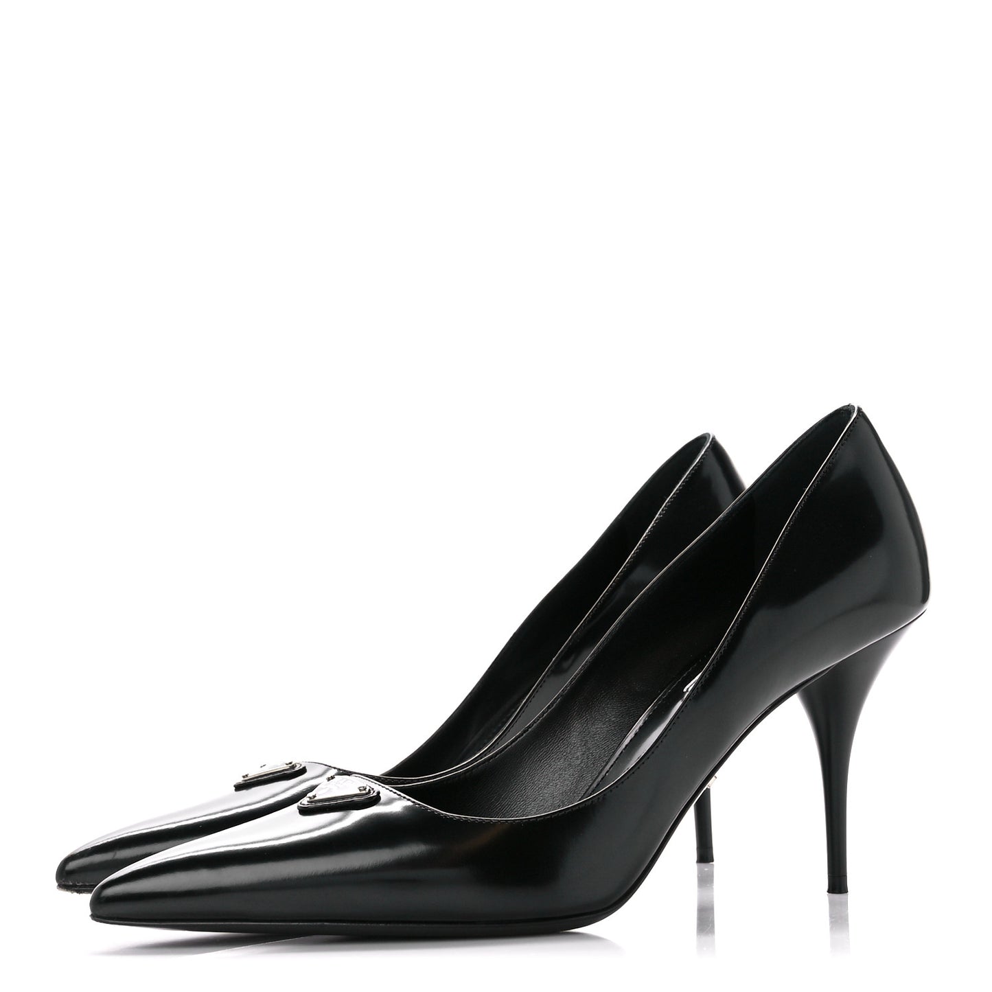 Spazzolato Metal Triangle Logo Pointed Toe 85mm Pumps 39 Black