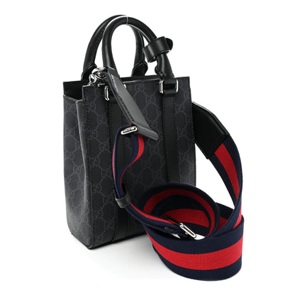 Gucci GG Supreme Monogram Appia Calfskin Web Mini Tote Bag Black 3 of 9