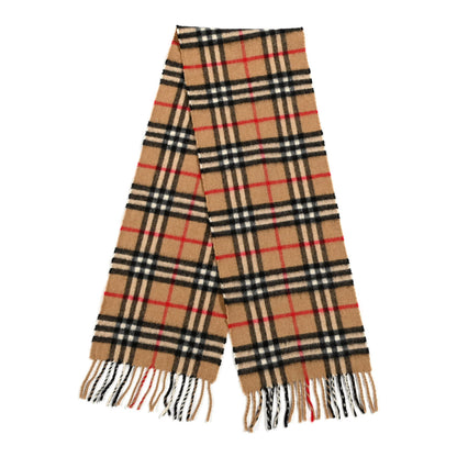 Burberry Wool Cashmere House Check Fringe Scarf Camel 2 of 3