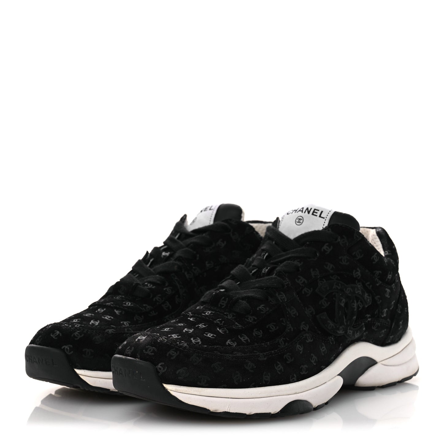 Suede Calfskin Printed CC Sneakers 38.5 Black