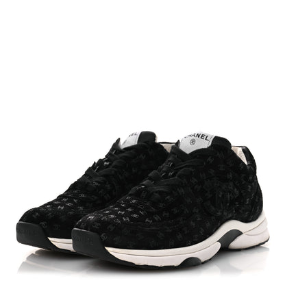 Chanel Suede Calfskin Printed CC Sneakers 38.5 Black 4 of 12